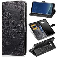 Leather Wallet Case for Samsung Galaxy S8 Plus [Stand Function] Ostop Embossed Mandala Flower PU Protective Shell Magnetic Flip Folio Cover with Card Slots Cash Pocket Wristlet-Black - B07GRKPY1C